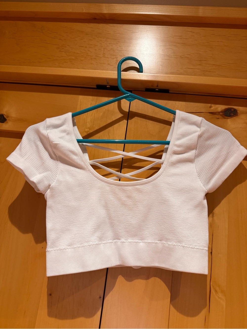 Aerie White Short Sleeve Crisscross Back Crop Top